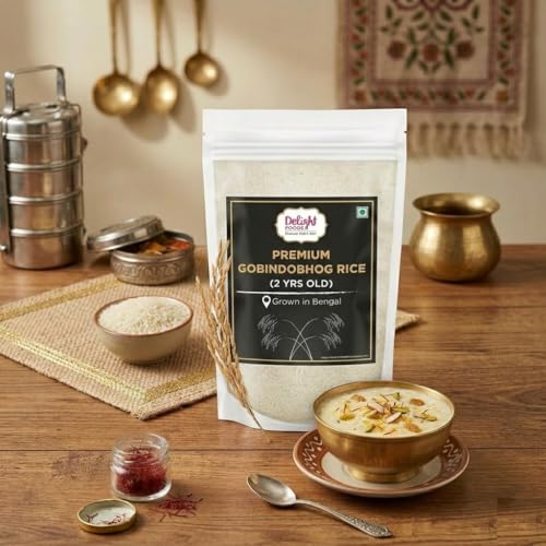 Image of Delight Foods Premium Bengali Gobindobhog Rice 700g | 2 Years Old Aged | Unpolished Aromatic Short Grain Chawal | Grown in Bengal | Ideal for Payesh /Kheer, Biryani & Pulao