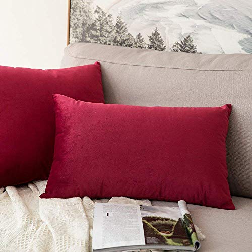 Image of Khooti Christmas Velvet Cushion Cover Pack of 1-18 inch x 22 inch / 46 x 56 cm - Red - Soft Pillow Covers Cushion Case for Sofa Bedroom Livingroom Chair Car, Cushion Cover