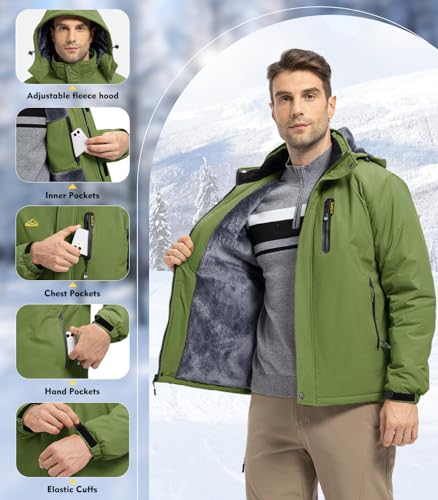 donhobo Herren Arbeitsjacke Winter Warme Übergansjacke Regenjacke Outdoorjacke Wasserdicht Atmungsaktiv Winddicht Softshelljacke, Grün, L