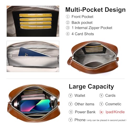Image of Small Crossbody Bags for Women Genuine Leather, Guitar Strap Shoulder Handbag Purse Camera Bag with Rfid Card Slots, brown