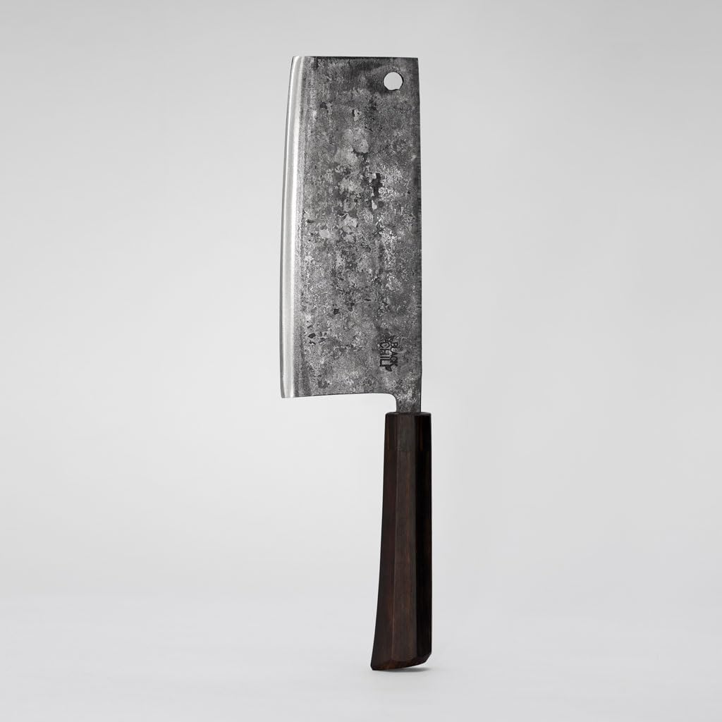 Hackmesser (Chinesisches Kochmesser) für Fleisch und Gemüse | Griff: Ebenholz | 18 cm Carbonstahl Klinge | Extrem Hart und langlebig | Hackbeil Küchenbeil mit Holzgriff | PETER-PEPPER-18