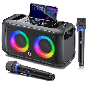 JYX Karaoke Machine with 2 Wireless Microphones,Portable Bluetooth Speaker for Adults & Kids,PA System Singing Karaoke Speaker with LED Lights,Supports TF Card/USB, AUX in,TWS for Party