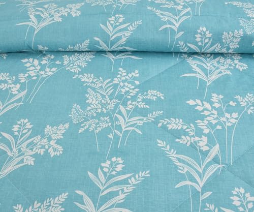 Image of VOMZER Super Soft Microfiber All-Season King Size AC Comforter (90x95 Inches) | Duvet for Double Bed with 1 Elastic Fitted Bedsheet (72x78 Inches) 2 Pillow Covers | 4 Piece Comforter Set Aqua Lily