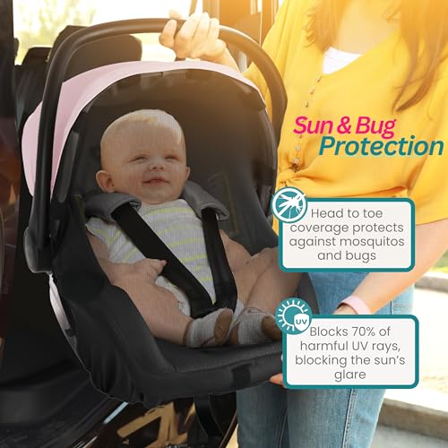 Image of Car Seat Cover Baby - Infant Newborn Carseat Cover for Summer - Doona Car Seat Cover - Mosquito Net for Car Seat - Breathable Sunshade Extension Canopy Bug Protector