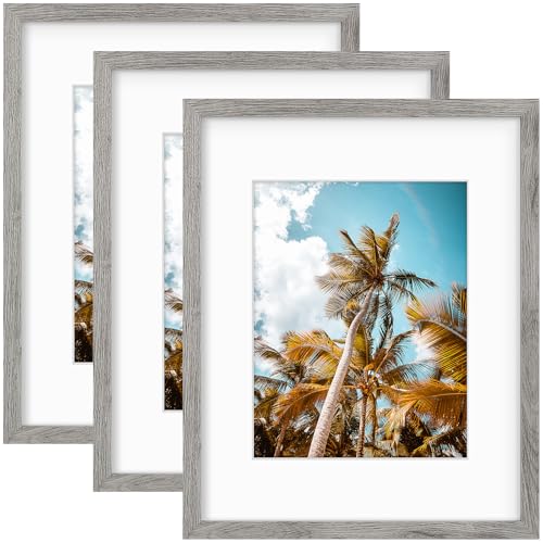 Image of Frametory, 16x20 Picture Frame with Mat for 11x14 Picture- - High Definition Glass Wide Molding - Preinstalled Wall Mounting Hardware (Gray, 3 Pack)