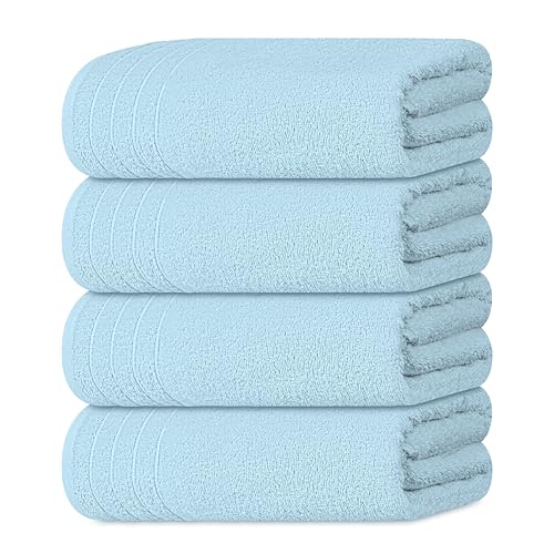 Tens Towels Pack of 4 Extra Large Bath Towels 30 x 60 Inches, 100% Cotton, Larger & Lighter Weight, Quicker to Dry, Super Soft and Absorbent, Perfect for Bathroom, Sky Blue