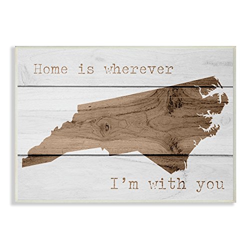 Stupell Industries Painted Wood Home is Wherever I'm With You North Carolina Oversized Wall Plaque Art, 12.5 x 0.5 x 18.5, Multi-Color
