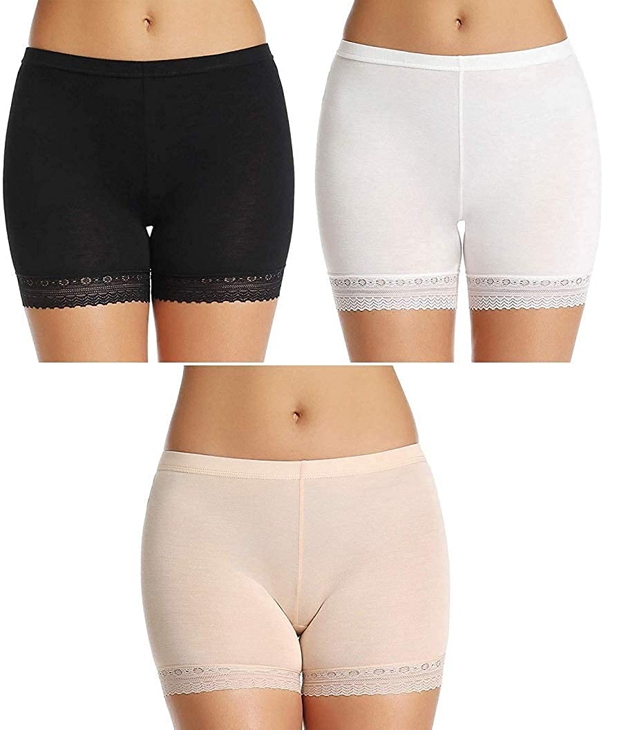 GLAMROOTWomen's/Girl's Cotton Lycra Shorts With Lace Trim - Cycling/Safety/Under Skirt/Night Shorts, Size S to XXL