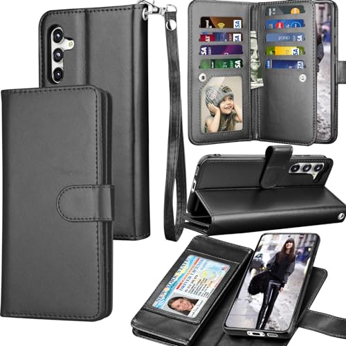Tekcoo Wallet Case for Galaxy S23 FE / S23 Fan Edition 5G / SM-S711, Luxury Cash Credit Card Slots Holder Carrying Folio Flip PU Leather Cover [Detachable Magnetic Case] for Samsung S23 FE 5G - Black