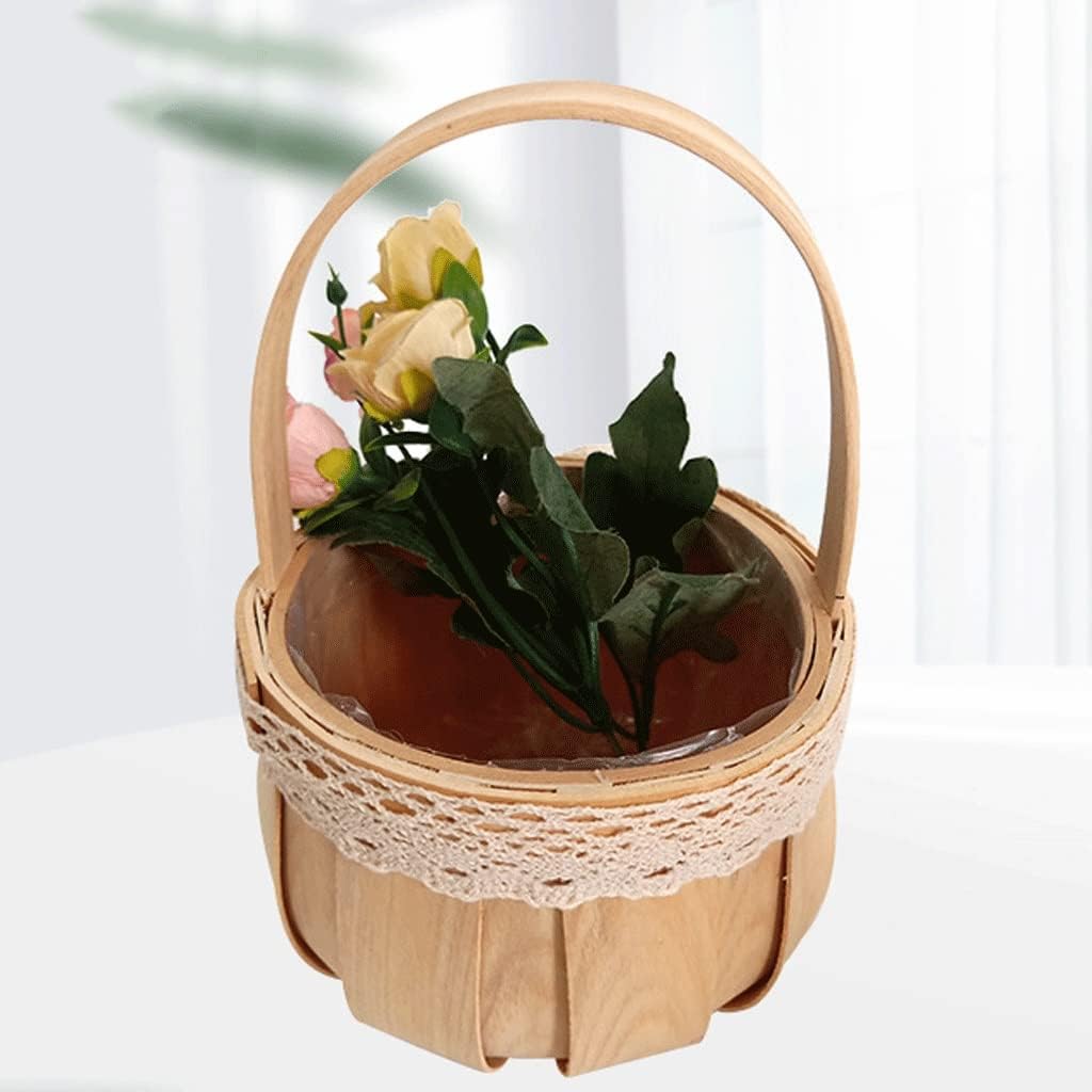 HBJWOV Wicker Bow Basket Bridesmaid Portable Flower Woven Home Gift Wooden Piece