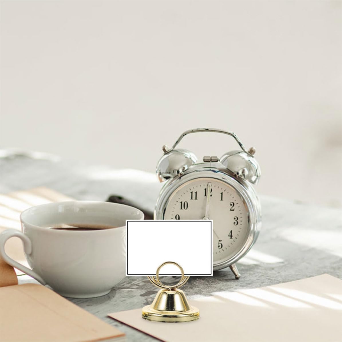 12pcs Elegant Golden Metal Photo Clip Holders Round Shape for Wedding and Parties, Sturdy and Versatile Use Office Memo Holders and Table Number Display