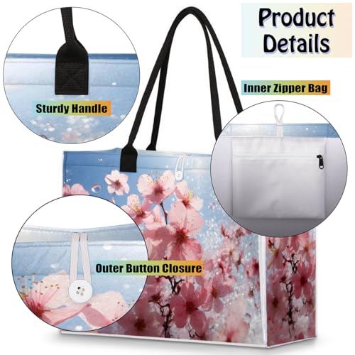 Pink Plum Blossom Sky Sun Tote Bag for Women Large Beach Bag Reusable Tote Bags for Work Travel Beach Shopping4
