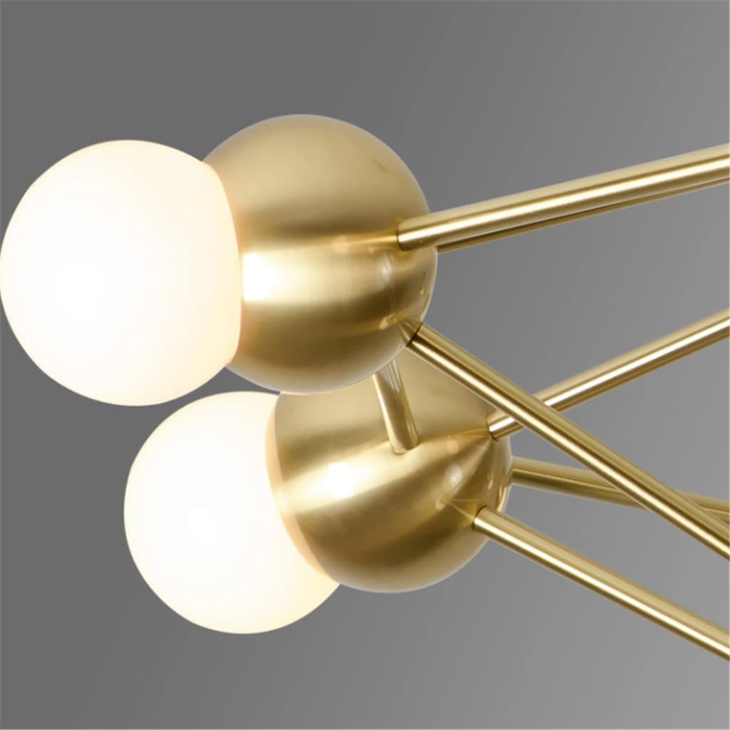 Nordic Copper E27 Led Żyrandol Sypialnia Nowoczesny Bursztynowy Szklany Żyrandol Sufitowy Oświetlenie Złote Lampy Sufitowe Led (Rozmiar: 8 Świateł D88 H64cm;), Żyrandol Sufitowy