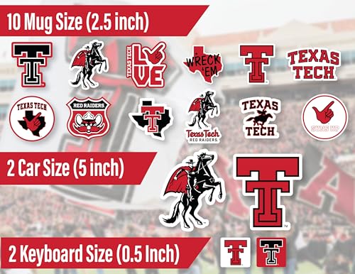 Image of Texas Tech Stickers & Decals 14 Pc Set, Car, Water Bottle, Gift Red Raiders