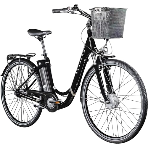 ZÜNDAPP E Bike Damen Fahrrad 28 Zoll | Ebike City Erwachsene 155-190 cm | Retro E-Bike 7 Gang Schaltung Rücktrittbremse | Elektro Fahrräder mit Licht Z517 (schwarz, 48 cm)
