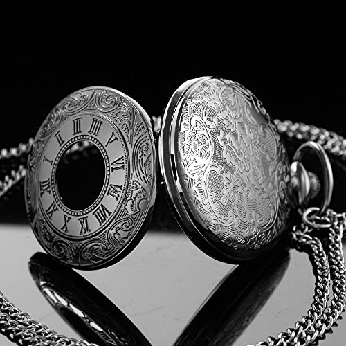 Image of Tiong Roman Numerals Scale Quartz Pocket Watches with Chain Christmas Graduation Birthday Gifts Fathers Day