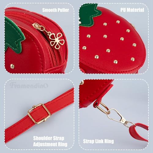 Framendino, Strawberry Shape Leather Purse Small Red Strawberries Cross Body Bag with 10 Patches Fruit Shoulder Bags for Women3