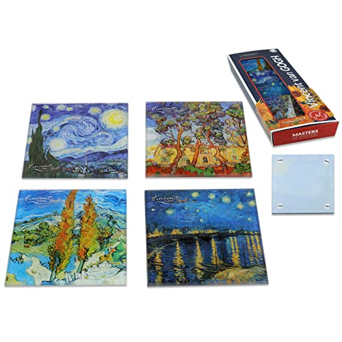 CARMANI - Lot de 4 dessous de verre résistants à la chaleur avec impression Vincent Van Gogh, La nuit étoilée, le jardin, les peupliers, la nuit étoilée sur le Rhône
