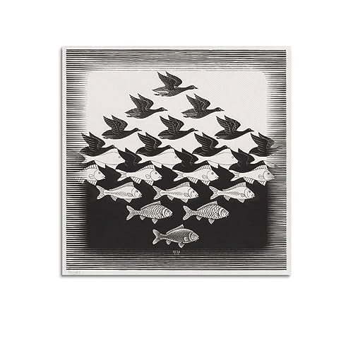 DryNda M. C. Escher Toile murale imprimée ciel et eau 40 x 40 cm