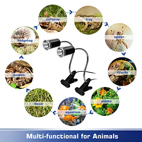Reptile Heat Lamp, Basking Spot Lamp, 2 Pack UVA + UVB Full Spectrum Sun Lamp with 360°Rotatable Clips and Adjustable… - Image 5