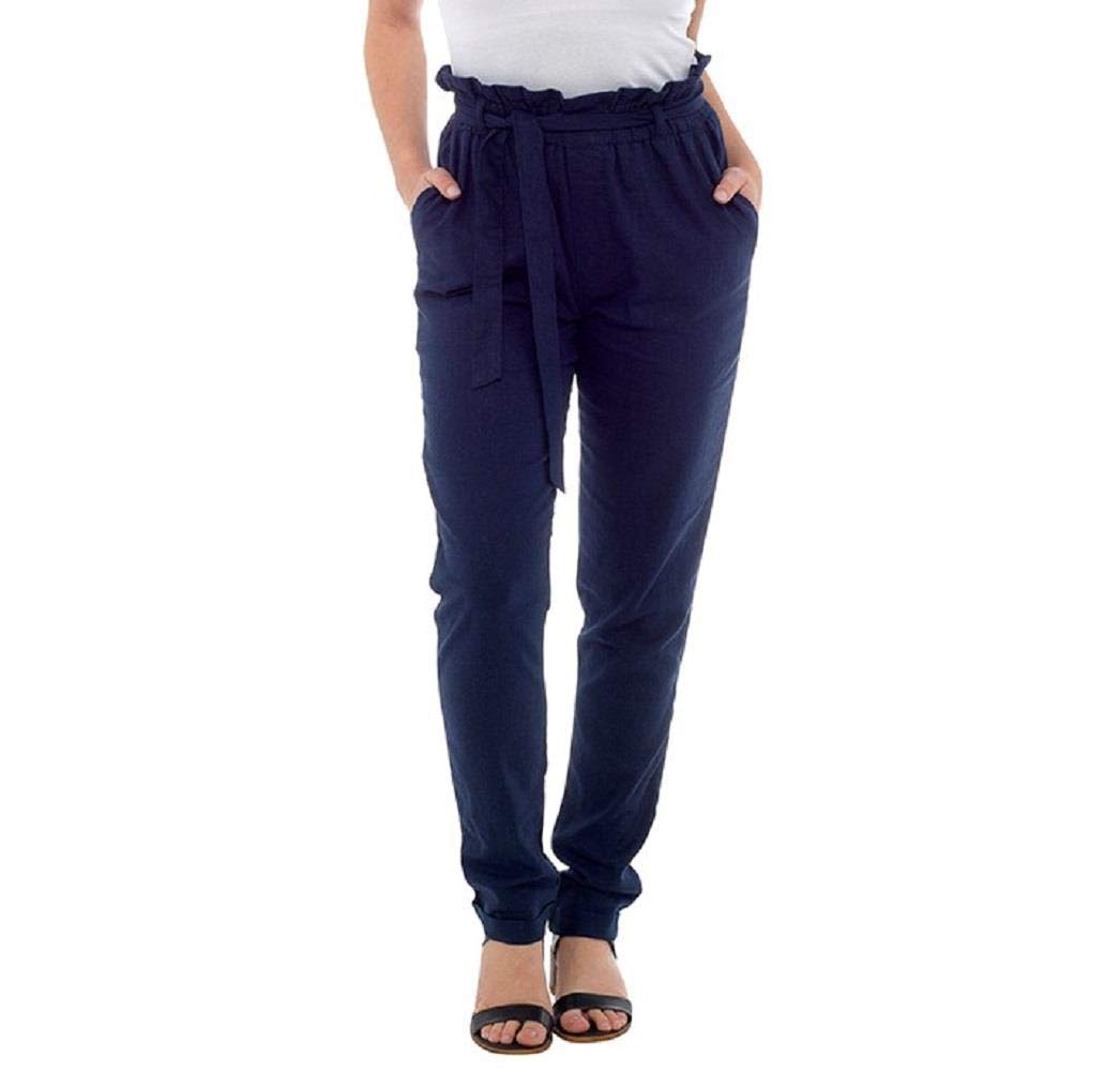 Undercover Ladies Linen Paperbag Waist Trousers LN934 Navy 14