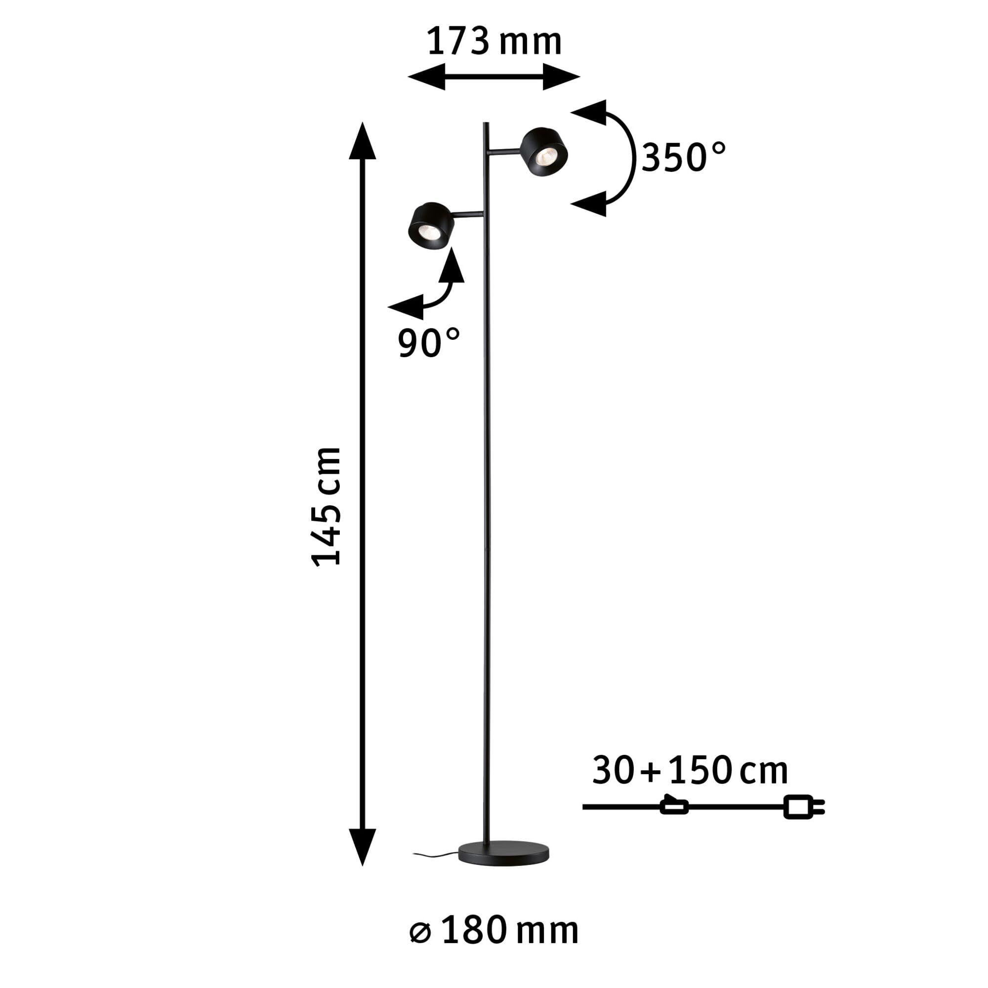 Paulmann 79775 LED Stehleuchte Puric Pane 2x300lm incl. 2x3 Watt dimmbar Stehlampe Schwarz Metall, Kunststoff 2700 K
