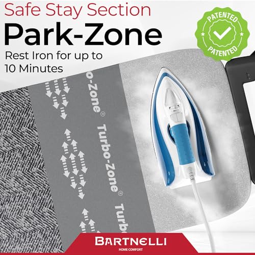 Bartnelli Heavy Duty Ironing Board 48x15 | Designed & Made in Europe with Patent Technology, Turbo & Park Zone