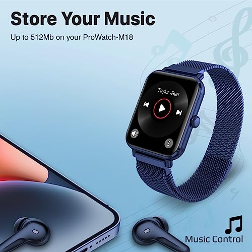 Image of Promate ProWatch-M18 Fitness Smart Watch, 1.78� AMOLED Display, 240+ Media Storage, Bluetooth Calling, IP68 Water Resistance | 20 Days Battery Life, 37 Sports Modes, Real-time HR Tracking (Blue)