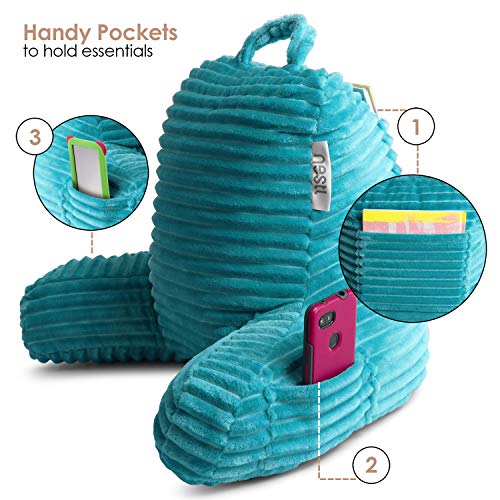 Image of Nestl Teal Reading Pillow with Bed Desk for Laptop and Writing, Luxe Cut Plush Back Pillow for Sitting Up, Back and Arms Adjustable Support for Kids and Teens, Foldable Lap Desk for Bed 19x11 inch