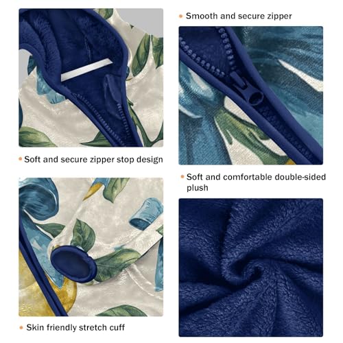 Lemon Blue Ribbon Pattern Toddler Fleece Jacket Girl Boys Hooded Fleece Jacket Coat Warm Outwear Zip-up 3-10T3