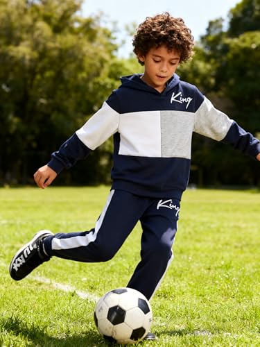 Image of Boys Sweatsuit Long Sleeve Color Block Hoodie Sweatshirt and Jogger Pants 2PC Sets Fall Clothes (Sizes: 4-8)