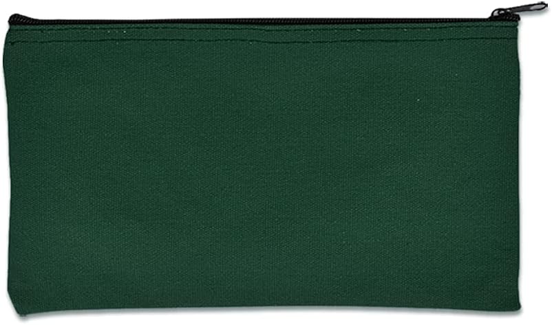 BankSupplies 14 oz Forest Green Canvas Zipper Bag- 12 x 8 - Compact Zipper Pouch - Multipurpose Utility Bag - Pack of 7