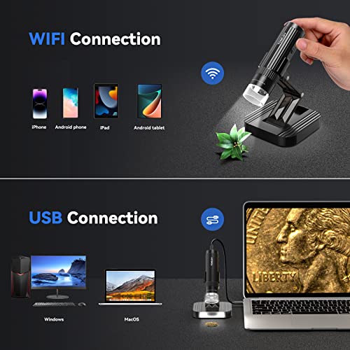 Tomlov Dm1S Wireless Digital Microscope [Easy And Fun] 50X-1000X 1080P Hd Wifi Portable Handheld Usb Trichome Mini Coin Microscope Camera Magnifier With Stand For Iphone Ipad Android Phone & Pc #TOP4