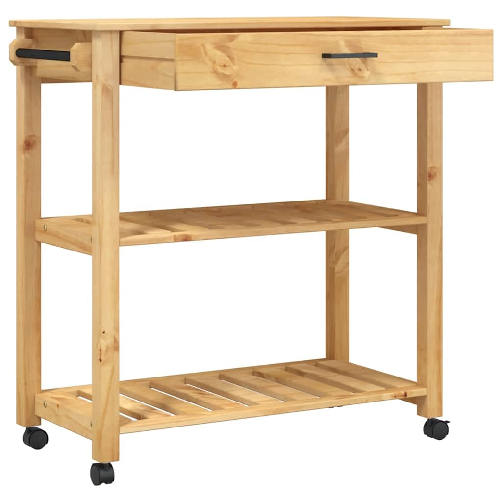 vidaXL Carrito de Cocina, Organizador de Comida Verduras Té, Carro de Servicio, Almacenamiento para Baño Salón Estudio, Madera Maciza de Pino