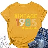 T shirt vintage 1985 pour femme, cadeau d'anniversaire 40e anniversaire né en 1985, hauts rétro col rond à manches courtes, t shirts décontractés, jaune, M