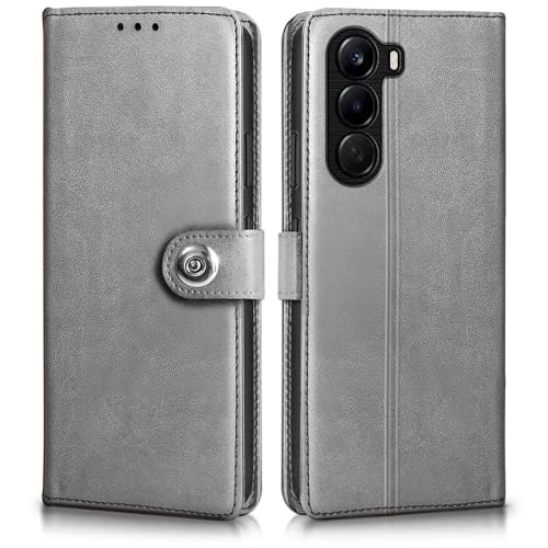 Image of WOW IMAGINE Shock Proof Flip Cover Back Case for 1+ OnePlus Nord CE 6 Lite 5G (Magnetic Button Flip Case | Wallet Pockets & Stand | Leather Finish | Stone Grey)