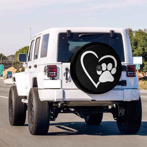 Image of Dog Pet Paws Love Heart Spare Tire Cover with Backup Camera Hole Wheel Tire Cover Fit Trailer, RV, SUV and Many Vehicle 17inch