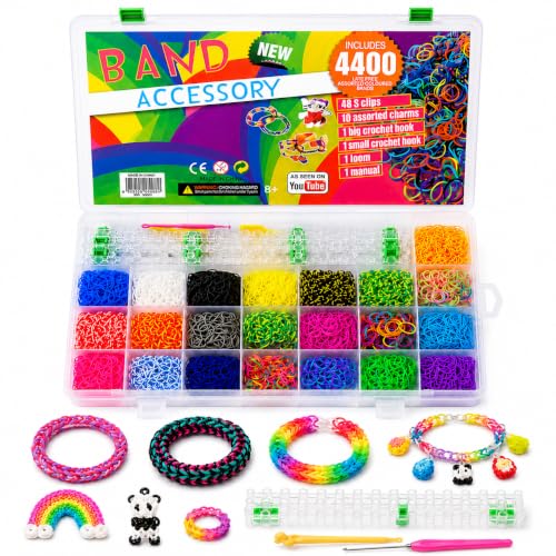 Capstro 28 Grid 4 400+ Loom Bands Kit DIY Rubber Band Weaving Set with 28 Colors Charms Clips Hooks & Storage Box Creative Arts & Crafts Jewelry Craft Kit Gift for Kids Age 814