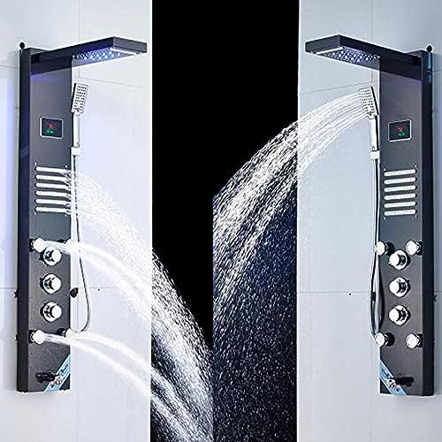 Panel de ducha BlackShower con cascada, pantalla de temperatura, masaje SPA y tres manetas - Acabado negro miniatura 1