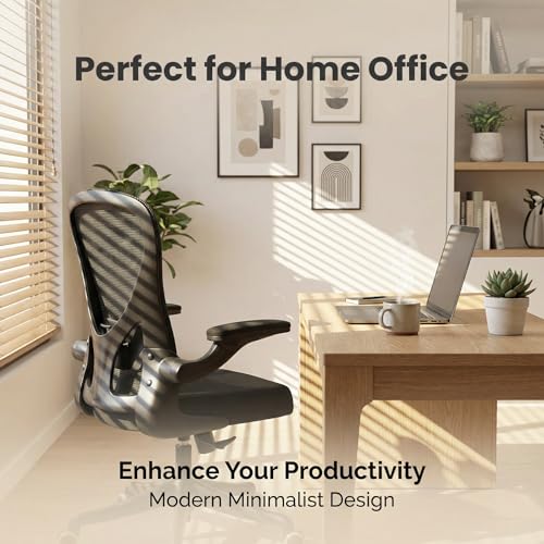 Image of Monhey Office Chair Ergonomic Desk Chair with Lumbar Support&Headrest&Flip-up Arms Height Adjustable Rocking Swivel High Back Computer Chair Warm Taupe Mesh Study Chair (09black)