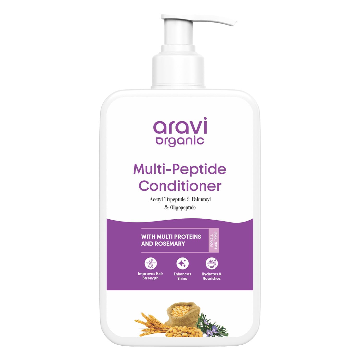 Aravi Organic Multi Peptide Hairfall Conditioner - Acetyl Tripeptide 3, Palmitoyl, Oligopeptide & Rosemary - 200 ml