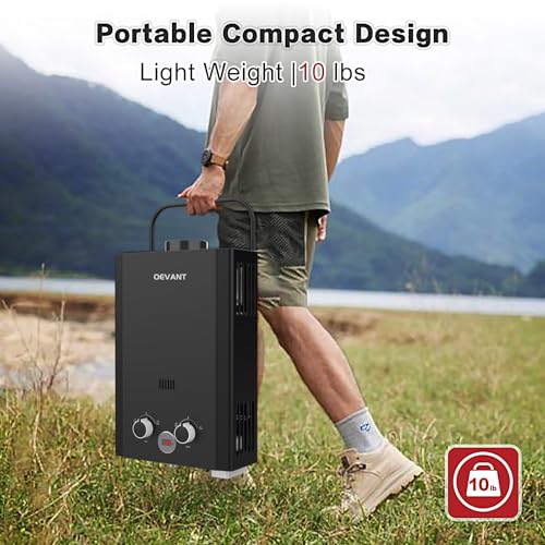 Propane Tankless Water Heater, 6L 1.58GPM Portable Gas Water Heater with Handle & Overheating Protection, Instant Hot Water for RV Camping, Outdoor Shower, Black – Image 3