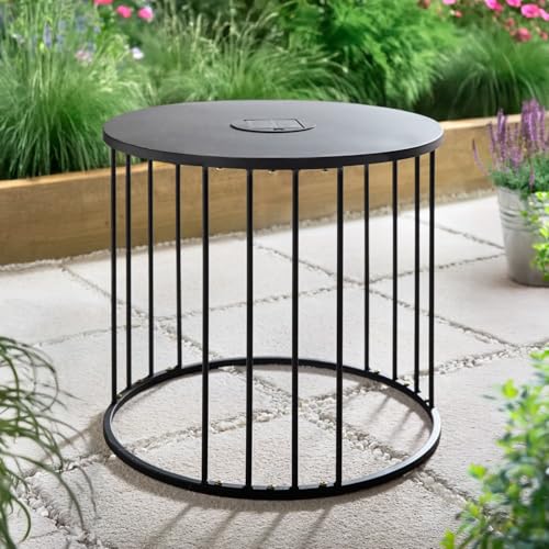Taylor & Brown Solar Powered Metal Outdoor Side Table with 6 Warm White LED Lights Garden Coffee Table with Built-In Lighting for Patio Balcony Deck or Outdoor Seating Area