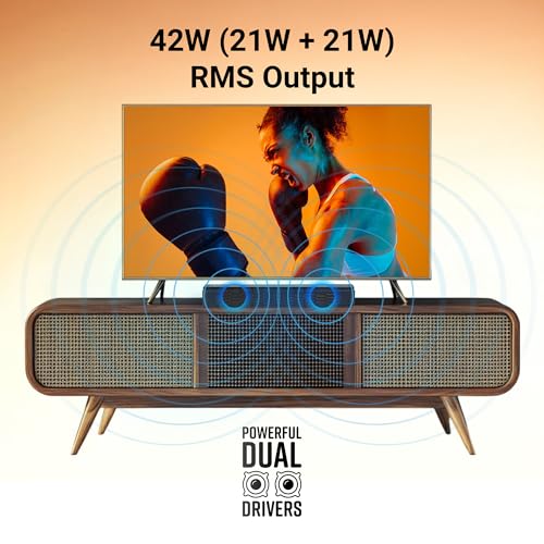 Image of ZEBRONICS 42 Watts Bluetooth Soundbar, 7 Hours Playback, Powerful Dual Drivers, LED Indicator, Built-in Rechargeable Battery, Type C Charging, BTv5.0, mSD, AUX (Juke BAR 1610, Glossy Black)