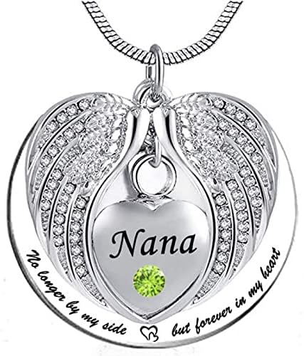 Cremation Urn Necklace Birthstone Jewelry No Longer by My Side Forever in My Heart Angel Wings Memorial Pendant for Women image 2