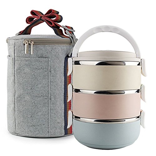 Lunchbox, 3 stapelbare roestvrijstalen lunchbox, draagtas voor voedselopslag voor werklunches, picknick-, reizen, barbecues, kamperen, strand en sportieve evenementen met draagtas