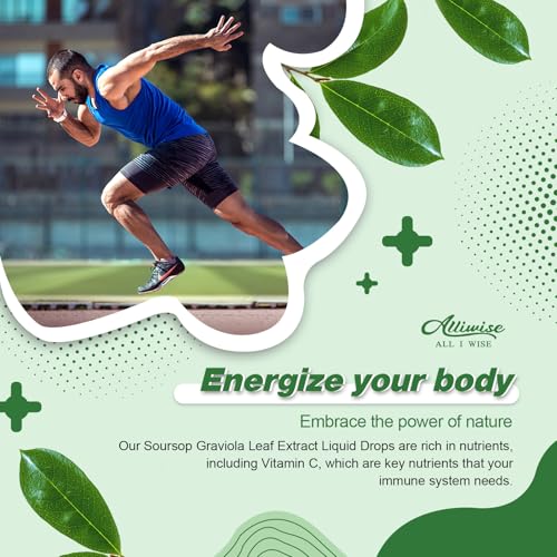 Alliwise Soursop Graviola Liquid Drop, High Absorption Form Soursop Leaves & Fruit Complex, for Cell Regeneration & Immune Support & Digestive Bitters - Vegan Sour SOP Bitters Liquid - 2 Fl oz