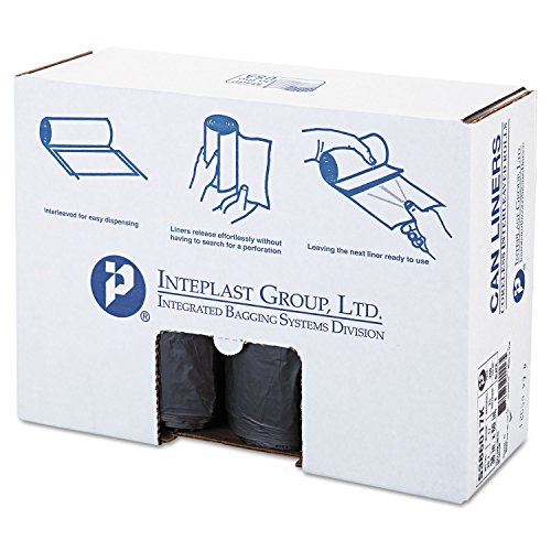 Image of Inteplast Group High-Density Interleaved Commercial Can Liners, 60 gal, 17 microns, 38 inch x 60 inch, Black, 25 Bags /Roll, 8 Rolls /Carton