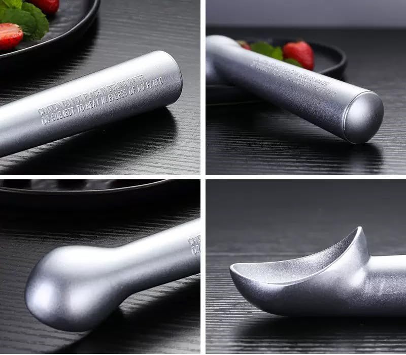 Multipurpose Heavy Duty Metal Large Ice Cream Scoop with Comfortable Handle and Ergonomic Non-Slip Grip (Short Handle-Silver)
