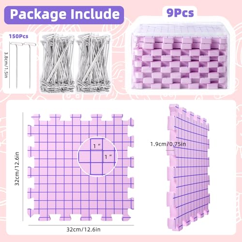Image of Opstin Knitting Blocking Mats and Pins, Interlocking Blocking Boards for Crochet Projects 0.75'' Extra Thick Blocking Mats with 150 T-Pins and Storage Bag